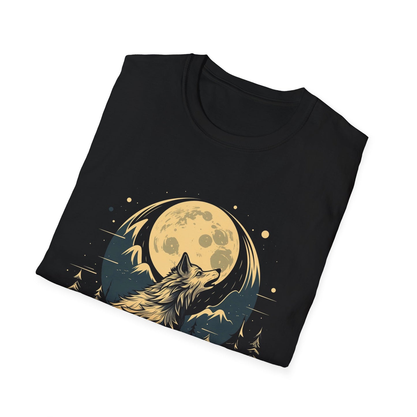 1970's style logo wolf howling at the moon tshirt