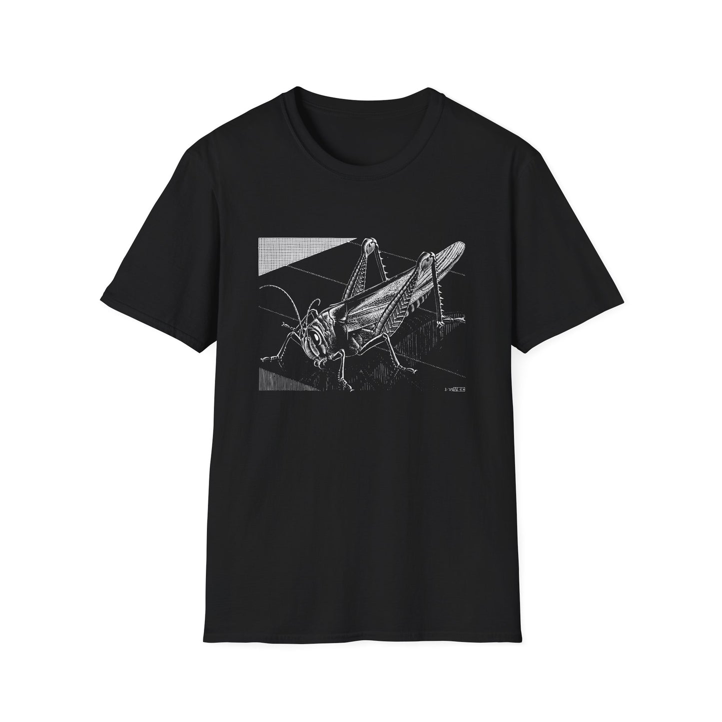 1935 m.c escher grasshopper wood engraving dark tshirt