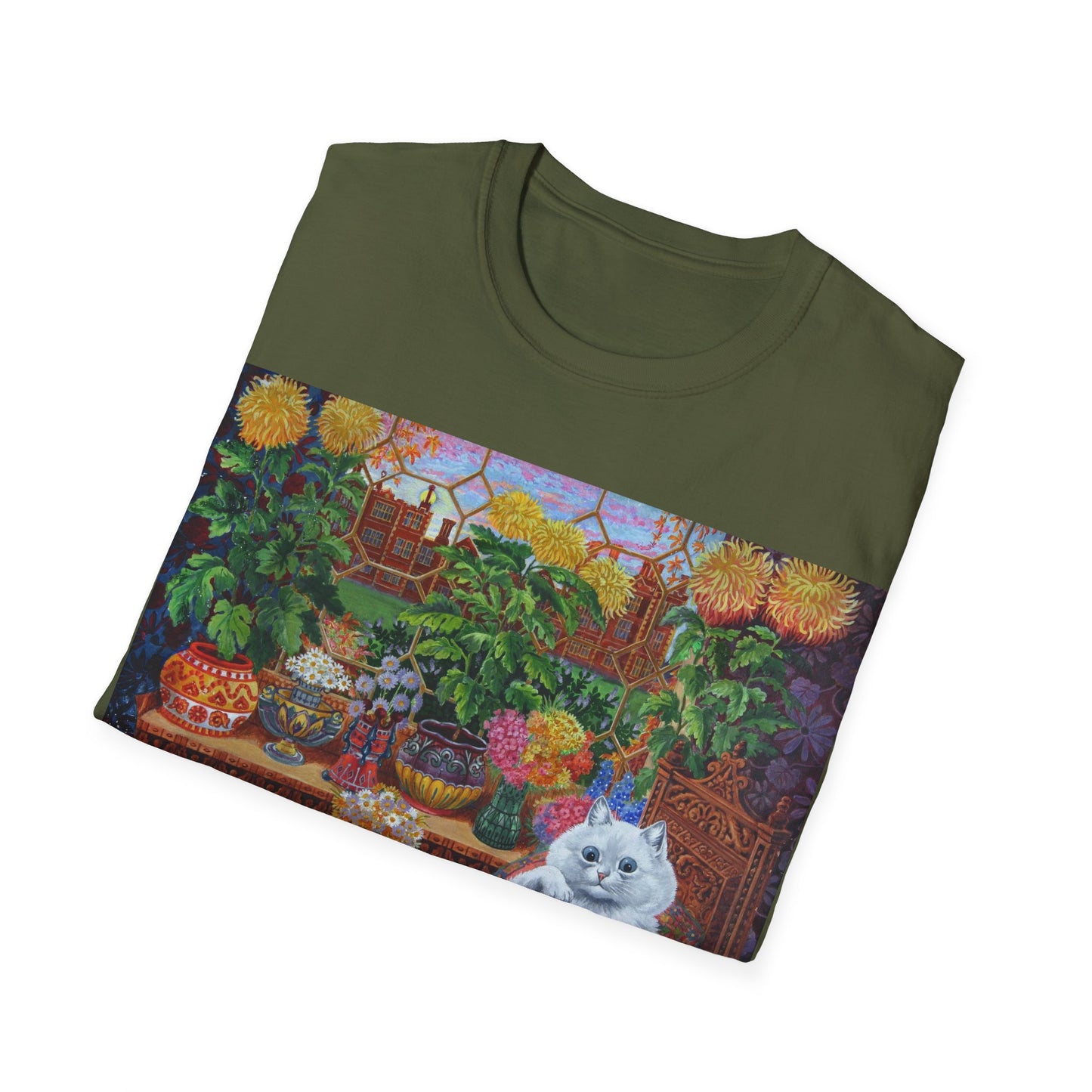 louis wain thinking cat with flowers tshirt