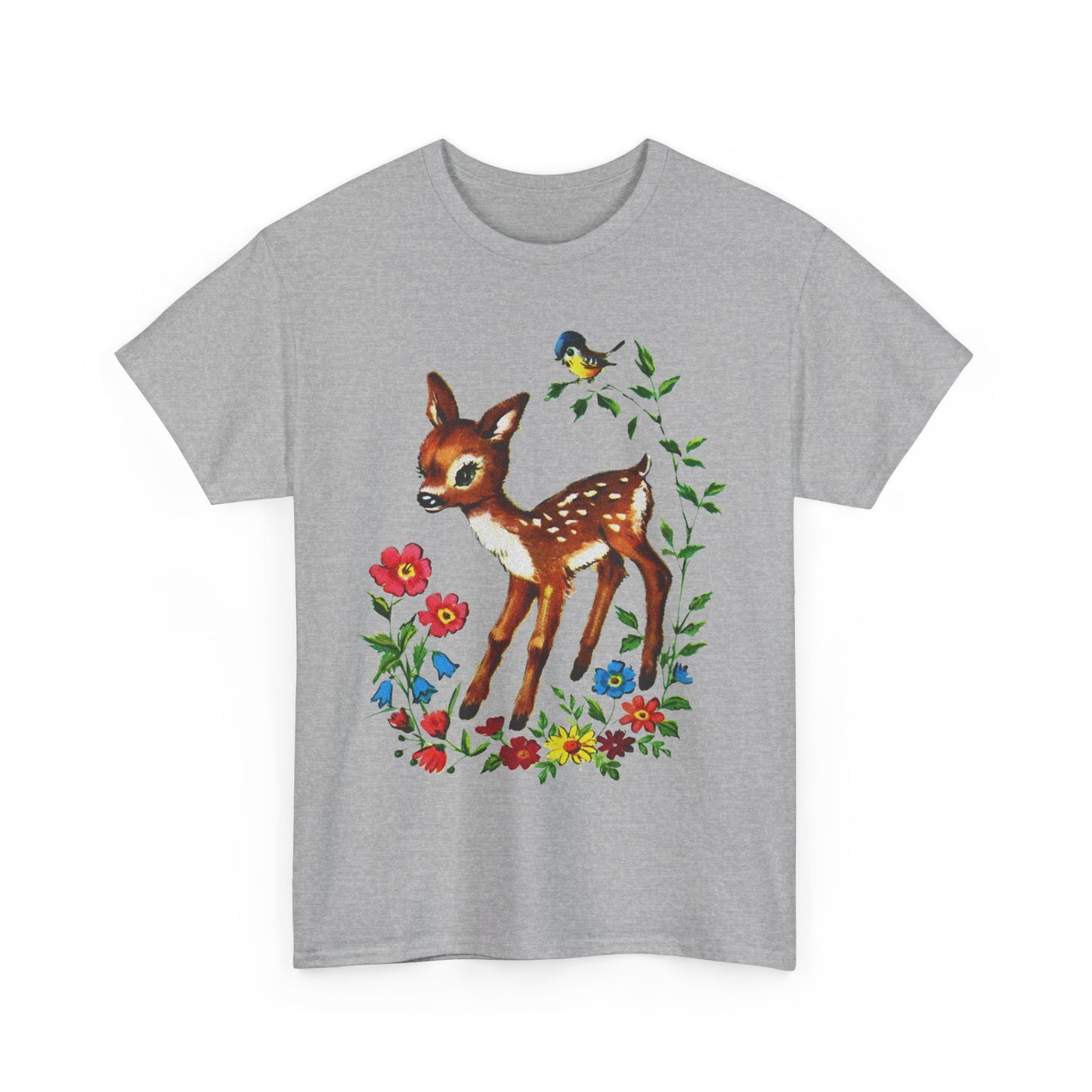 1960s cute baby deer postcard reproduction tshirt