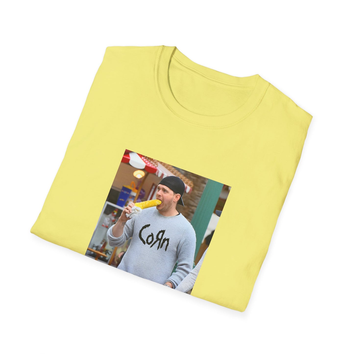 michael buble wearing a corn shirt eating corn tshirt