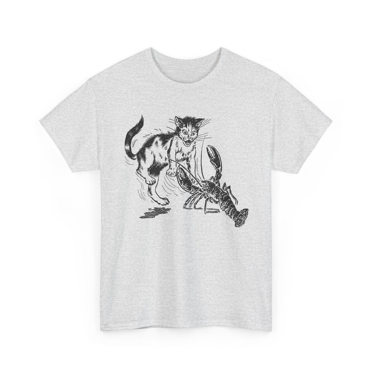 mid twentieth century children's book illustration cat and lobster tshirt