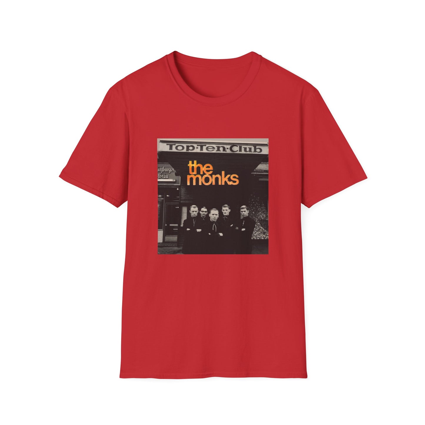 1960s experimental rock n roll band the monks in front of the top ten club tshirt