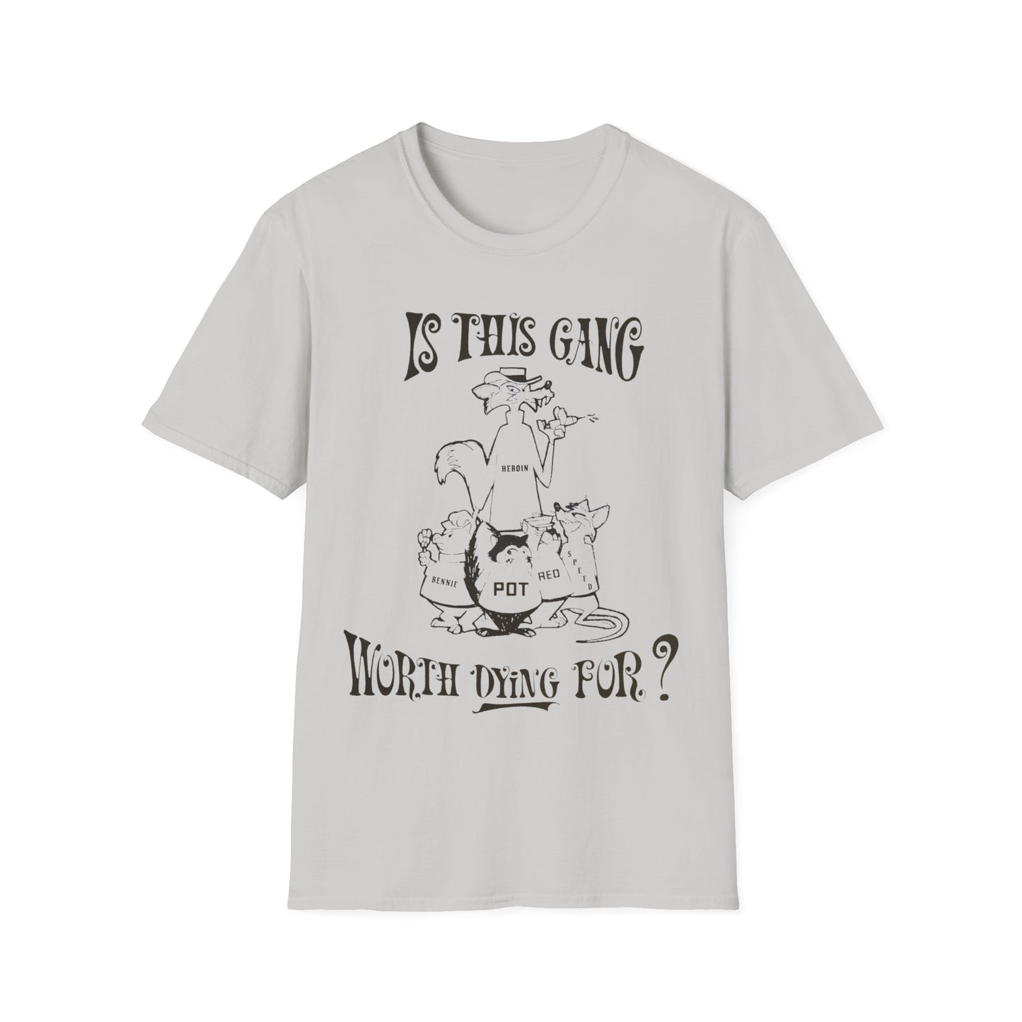 1960s/70s anti-drug poster tshirt "is this gang worth dying for?" by smartset smarteen s.o.s tshirt