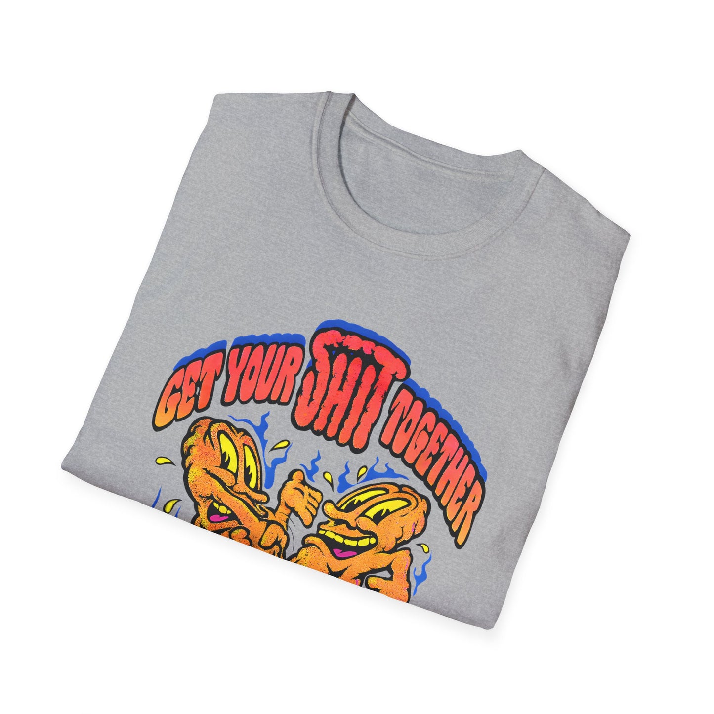 1970s graphic "get your shit together" two shits shaking hands tshirt