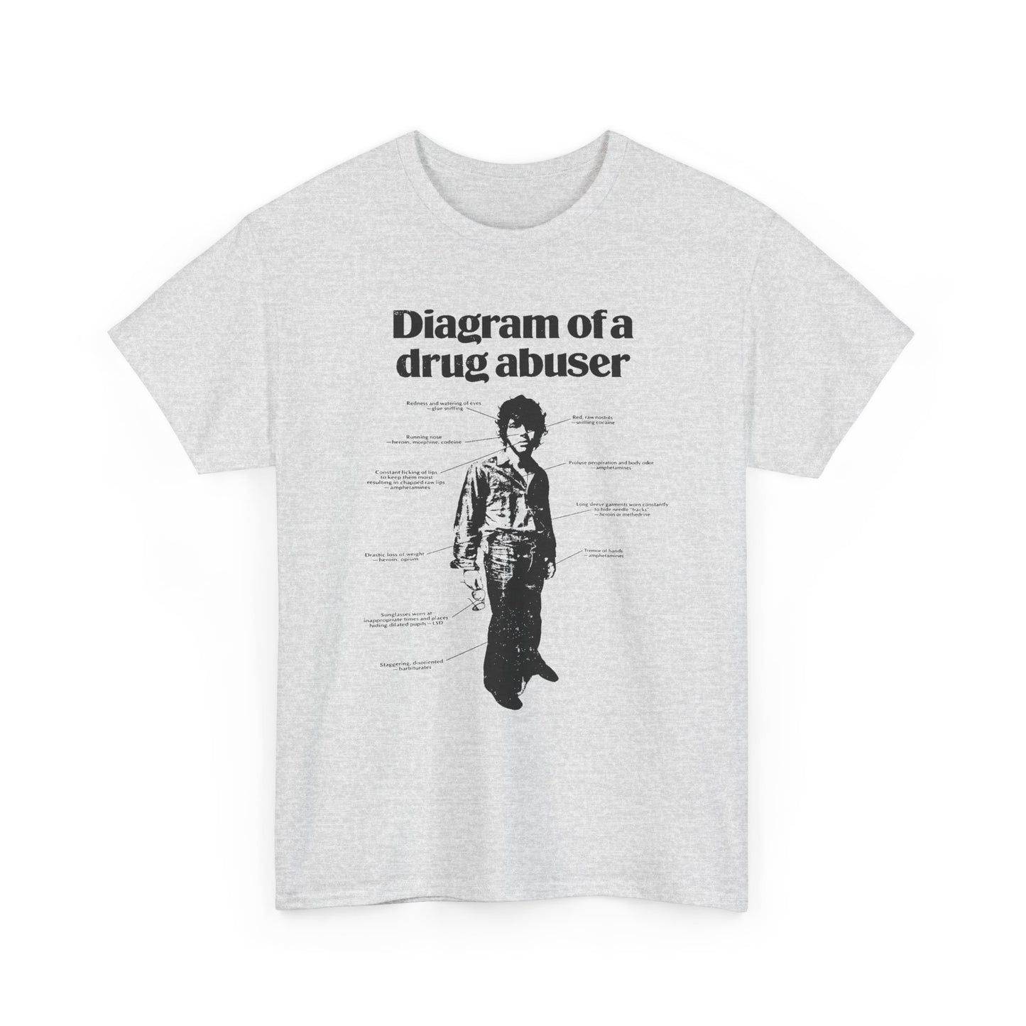 1970s diagram of a drug abuser tshirt