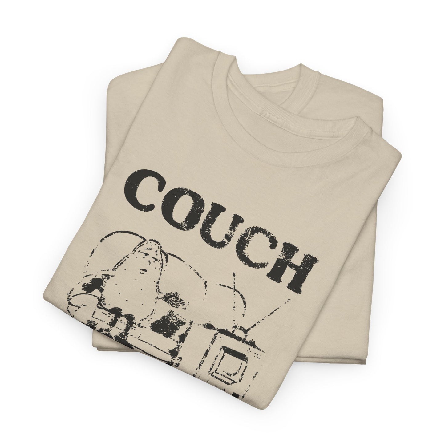 vintage couch potato reproduction in black graphic tshirt