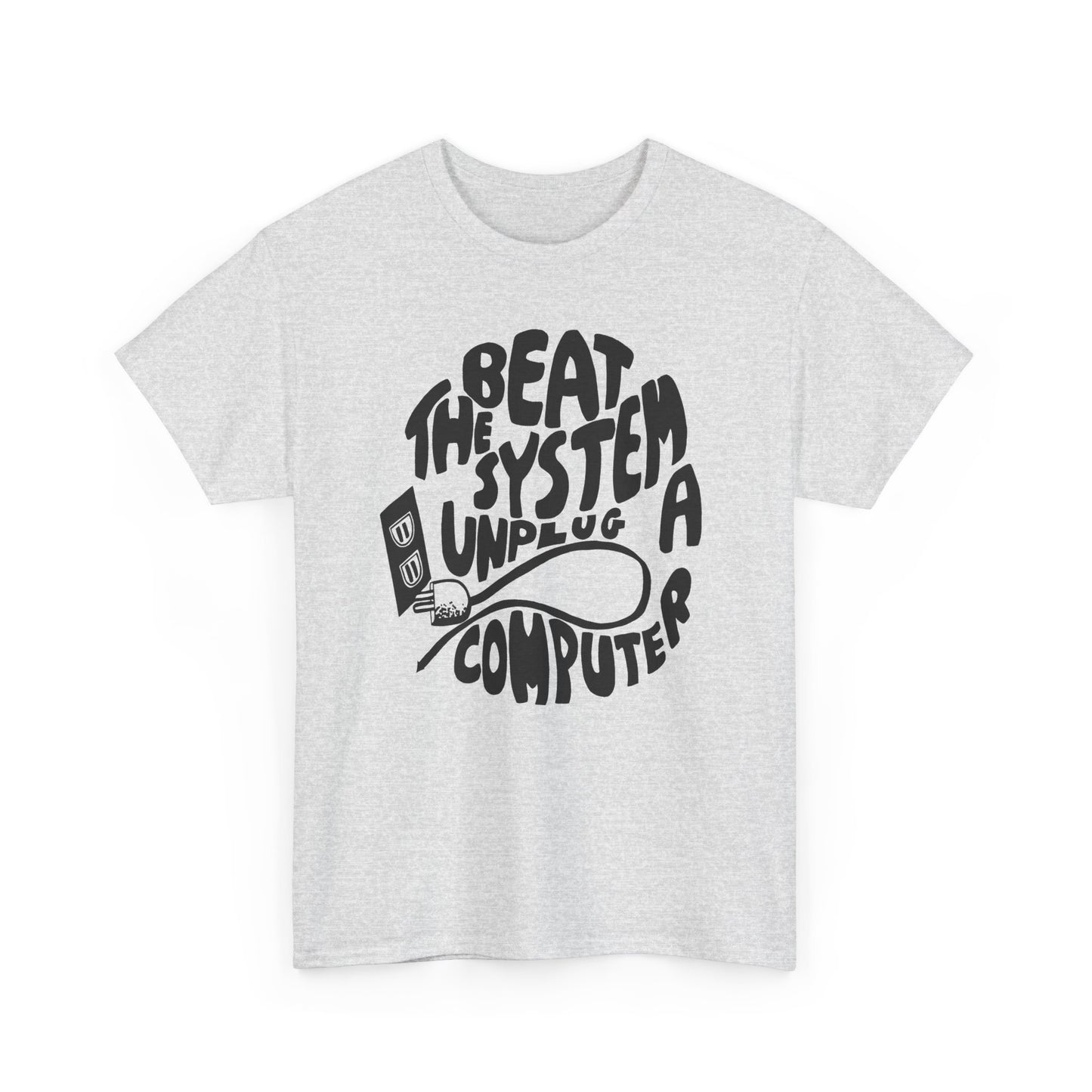 1970s beat the system unplug a computer reproduction tshirt