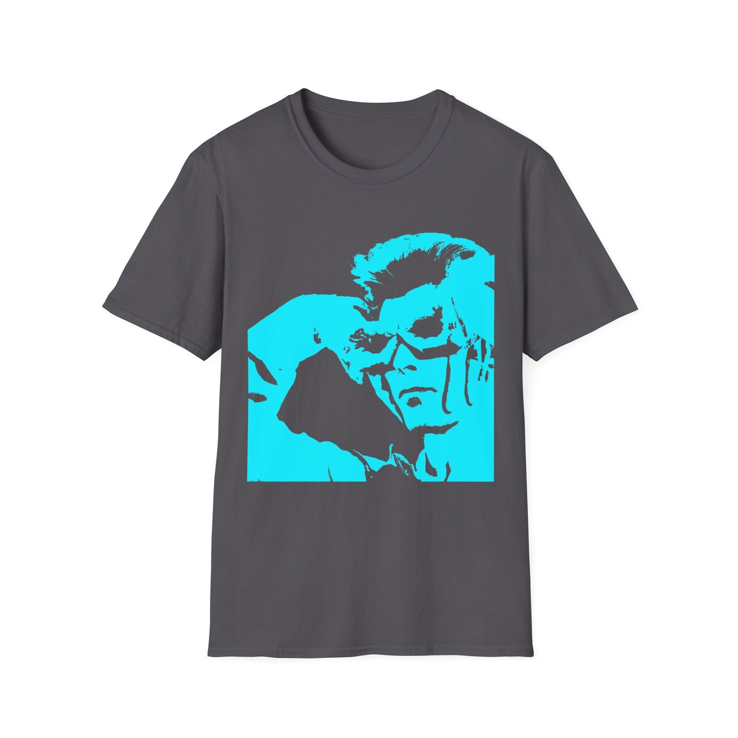 david bowie owl face in light blue tshirt