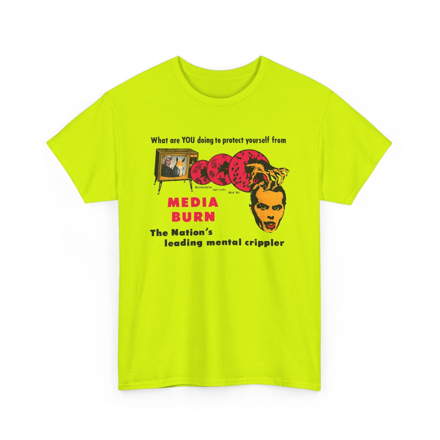 media burn the nation's leading mental crippler 1960s comix graphic tshirt