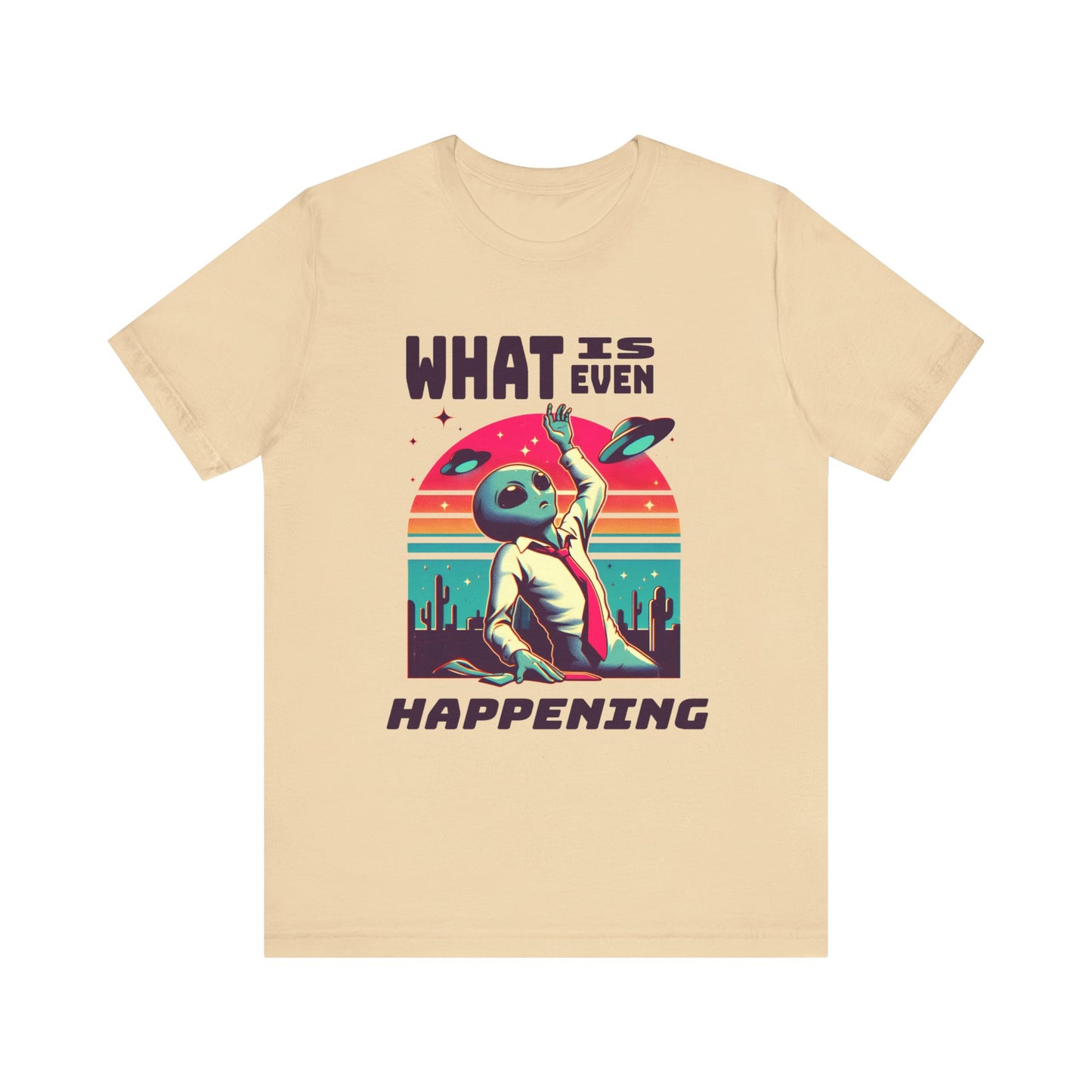 what is even happening floating businessman alien tshirt