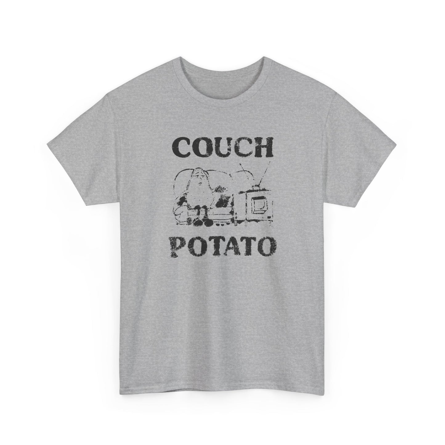 vintage couch potato reproduction in black graphic tshirt