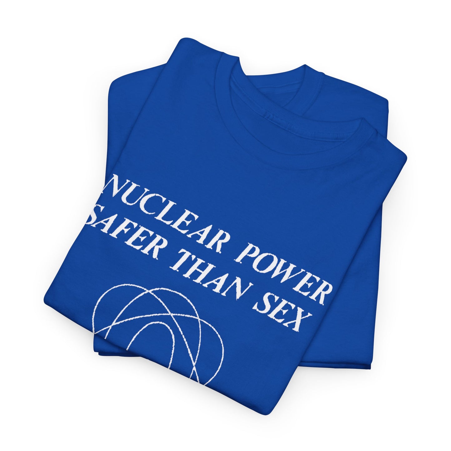 vintage 1970s design "nuclear power safer than sex" tshirt