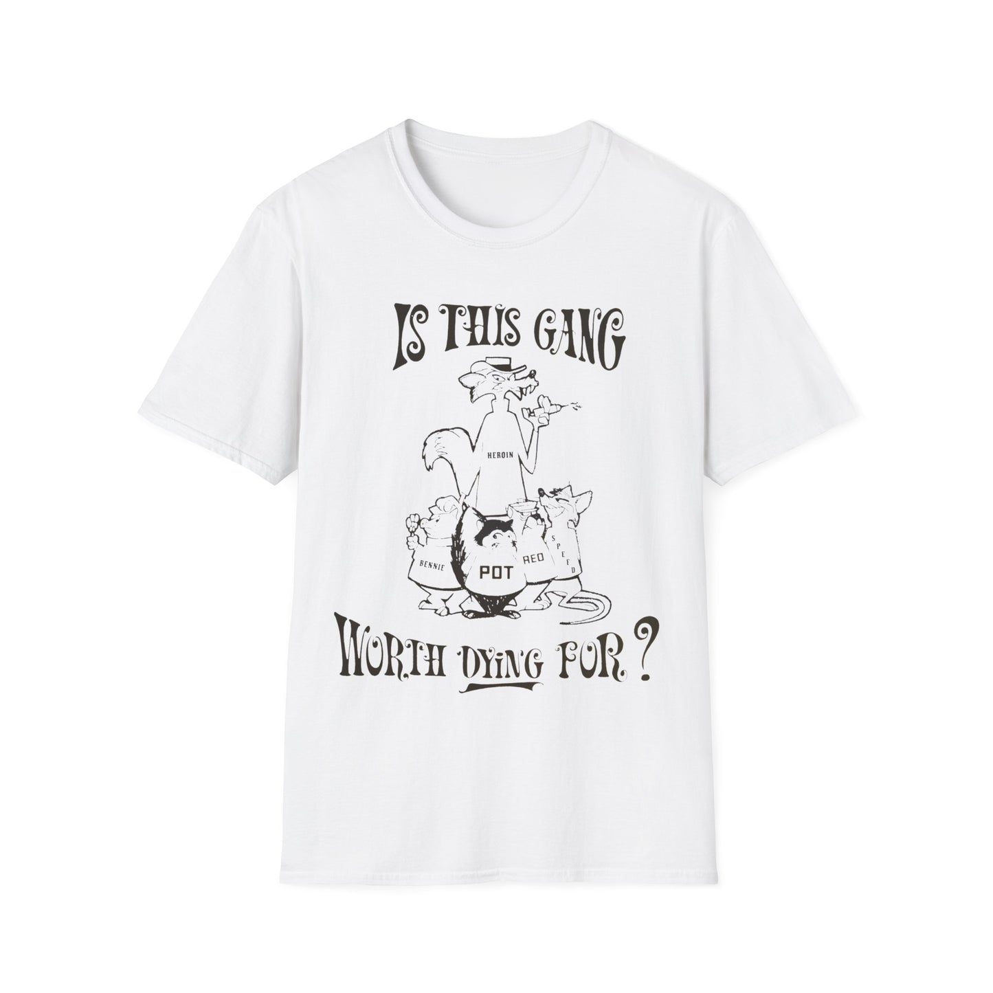 1960s/70s anti-drug poster tshirt "is this gang worth dying for?" by smartset smarteen s.o.s tshirt