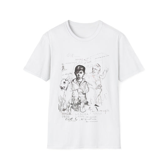 1985 stephane mandelbaum drawing "die portrait von kafka" on a tshirt