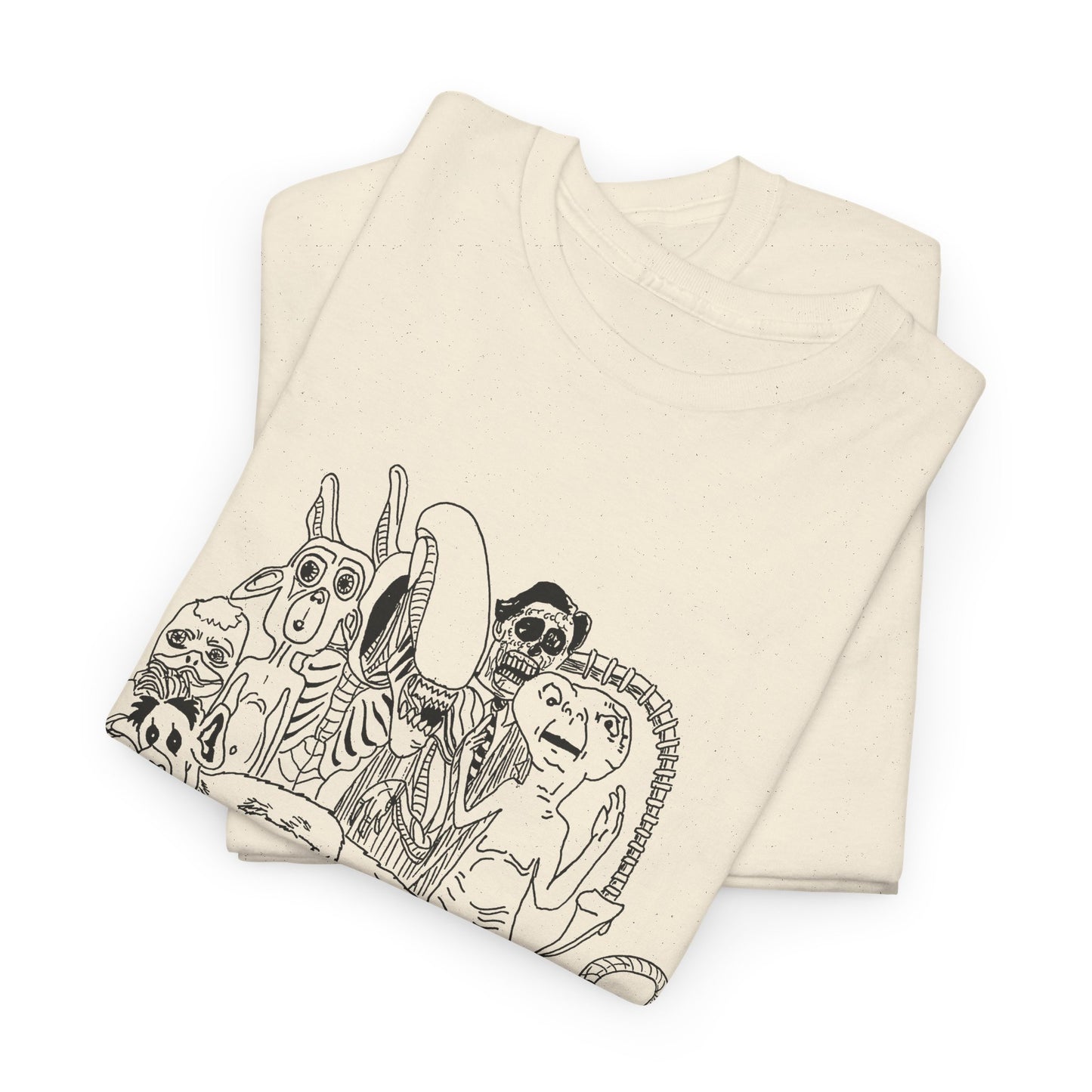 original drawing xenomorph and friends in black and white tshirt