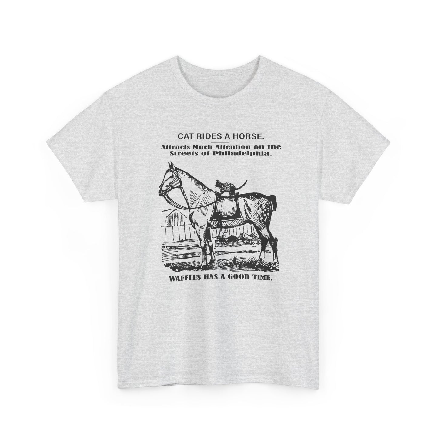 1898 cat named waffles rides horse news article drawing reproduction tshirt