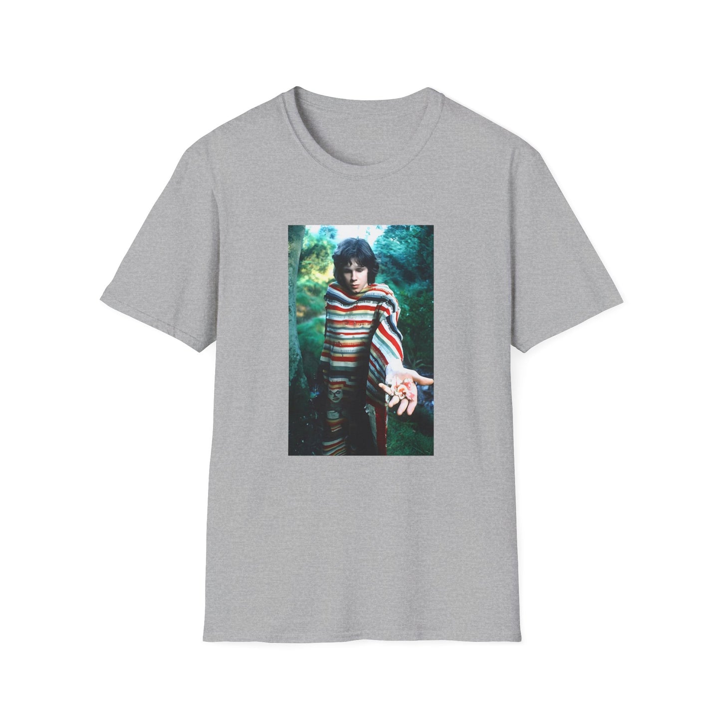 nick drake in the forest holding mushrooms tshirt