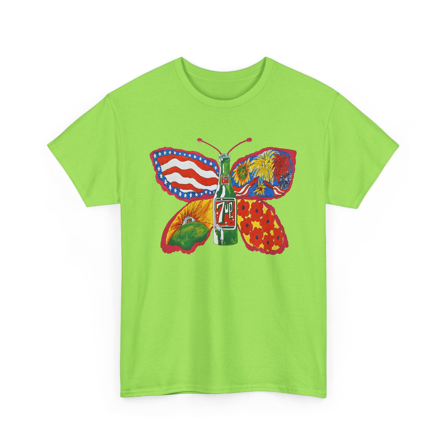 1971 psychedelic ad for 7 up butterfly and bottle reproduction custom edit tshirt