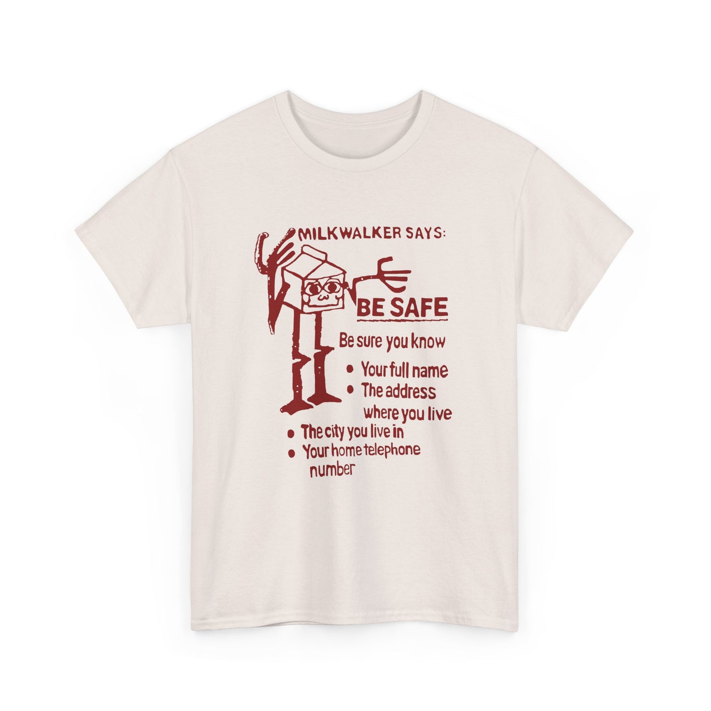 mid 80s darigold anthropomorphic milk carton safety message reproduction tshirt