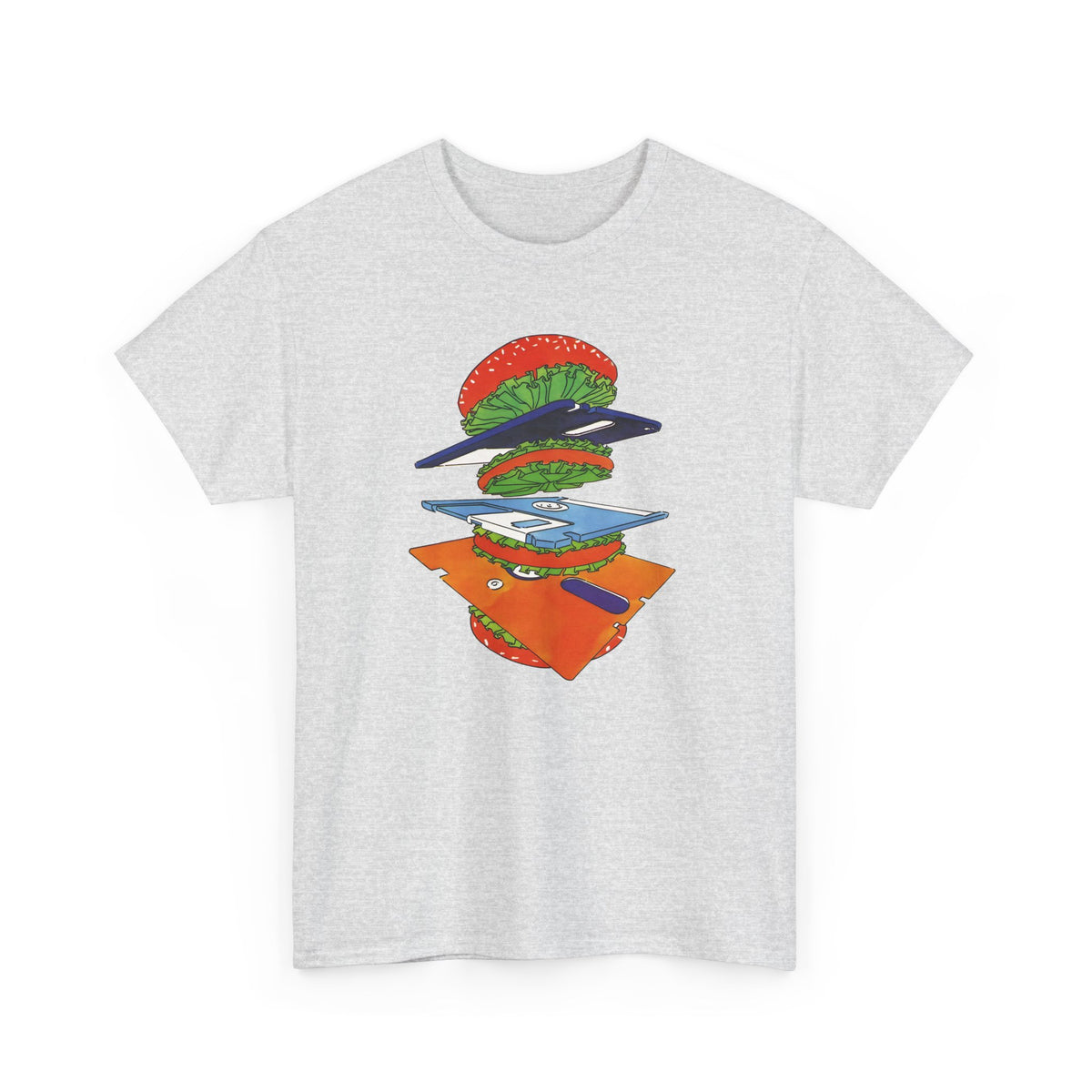 1989 uncredited art from micro mag floppy disc burger tshirt