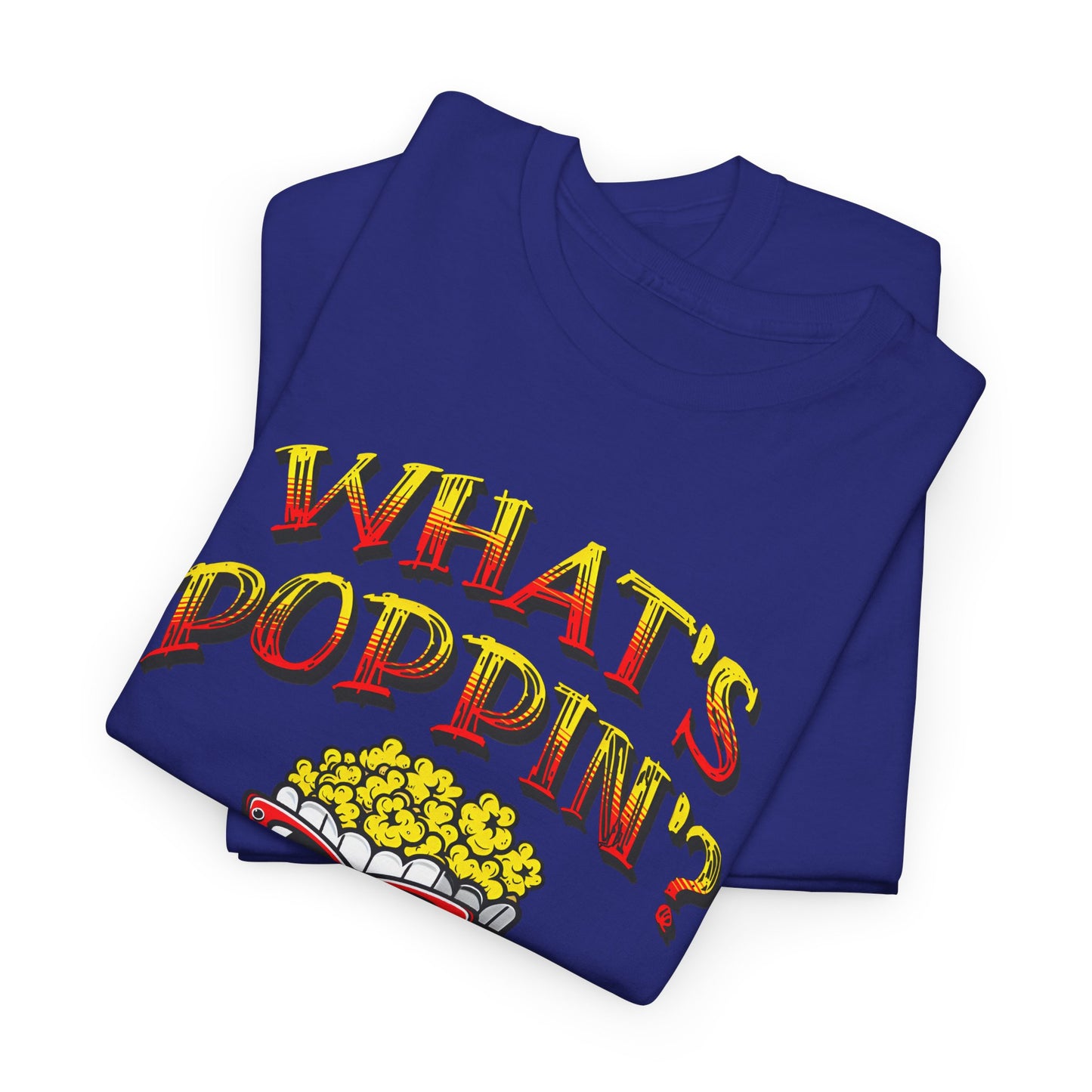 what's poppin' cool popcorn bag guy tshirt