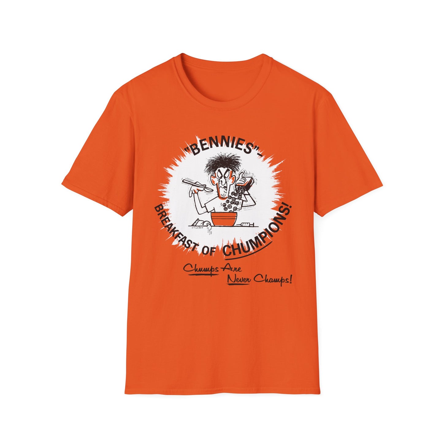 1960s/70s anti-drug poster tshirt "bennies - breakfast of chumpions! chumps are never champs!" by smartset smarteen s.o.s tshirt