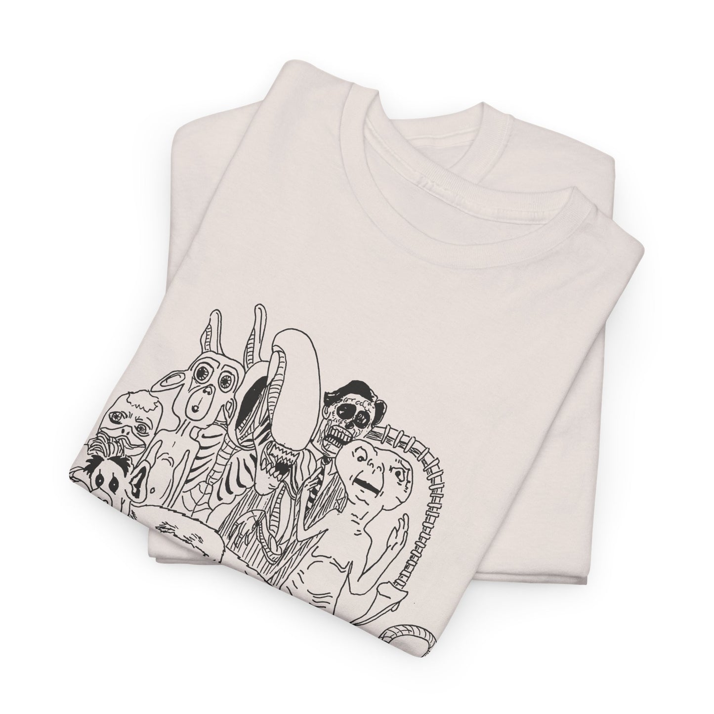 original drawing xenomorph and friends in black and white tshirt