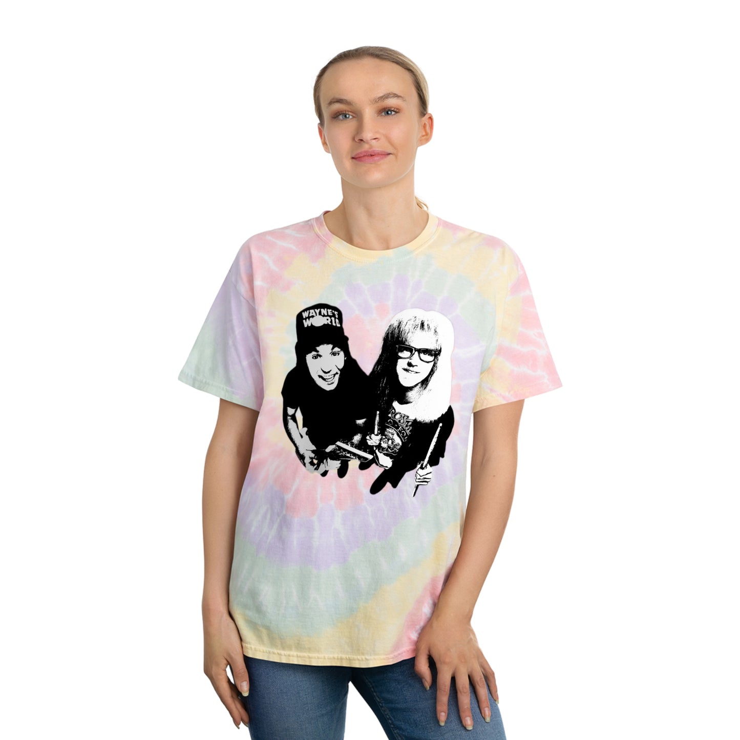 wayne's world stencil style tie dye tshirt