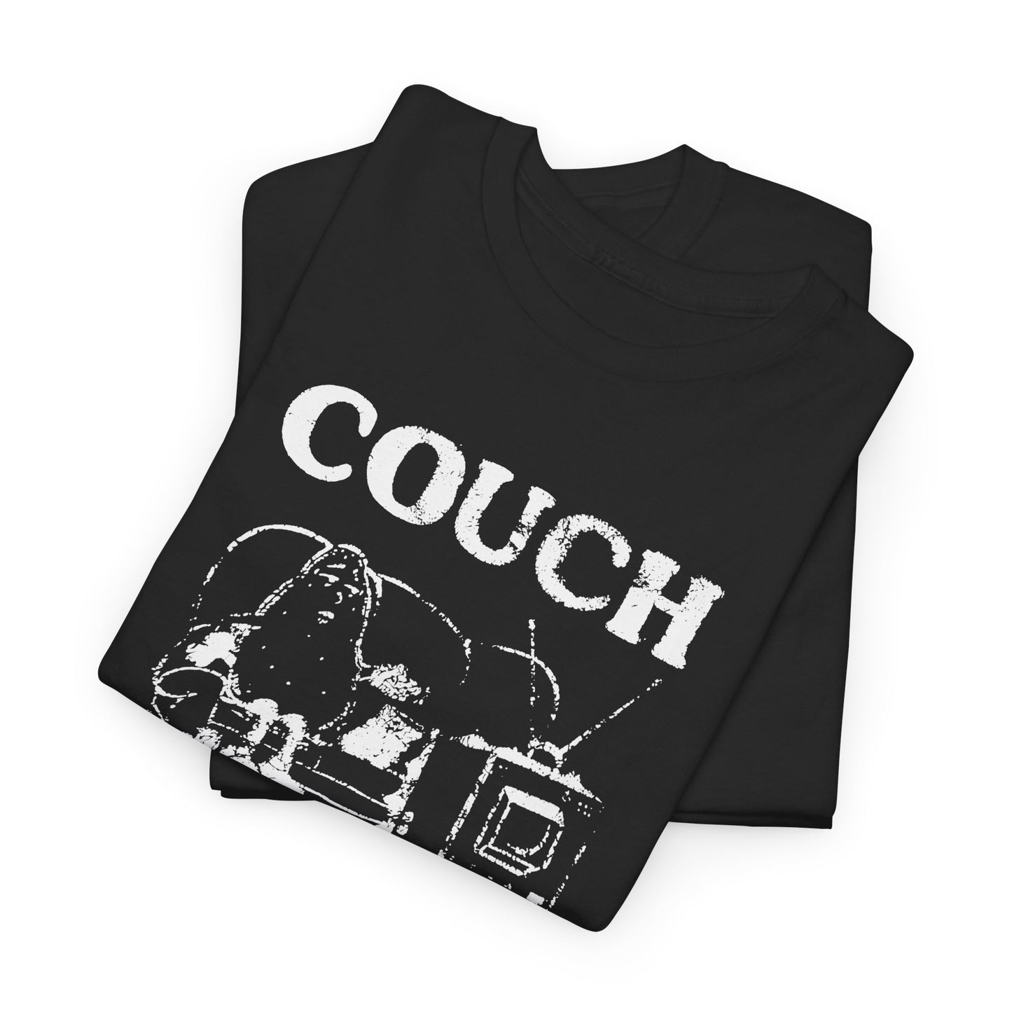 vintage couch potato reproduction in white graphic tshirt