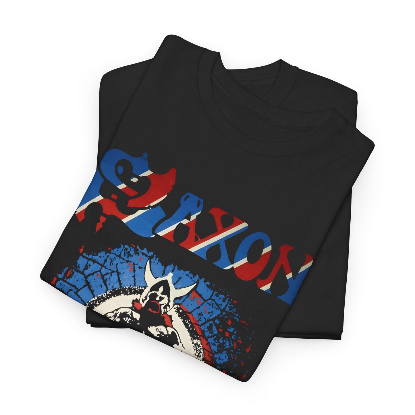 1980s heavy metal band saxon warrior logo reproduction tshirt