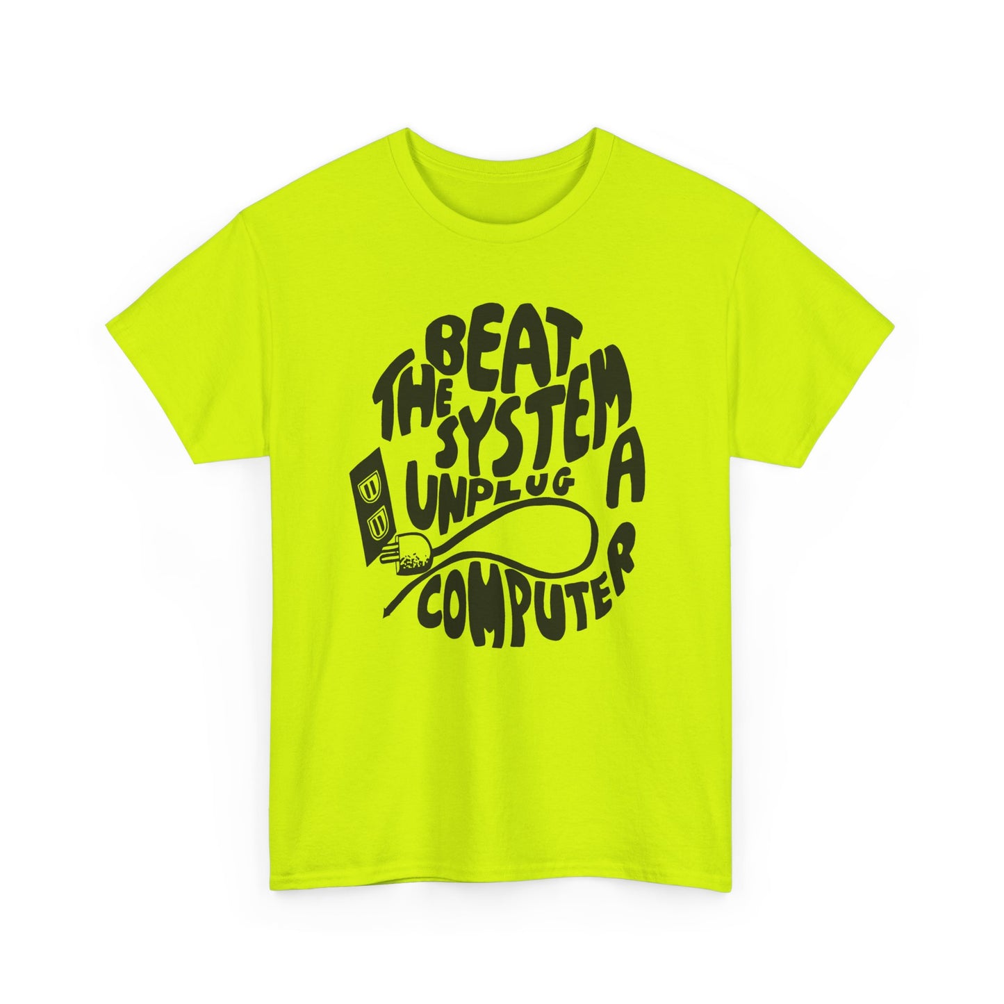 1970s beat the system unplug a computer reproduction tshirt