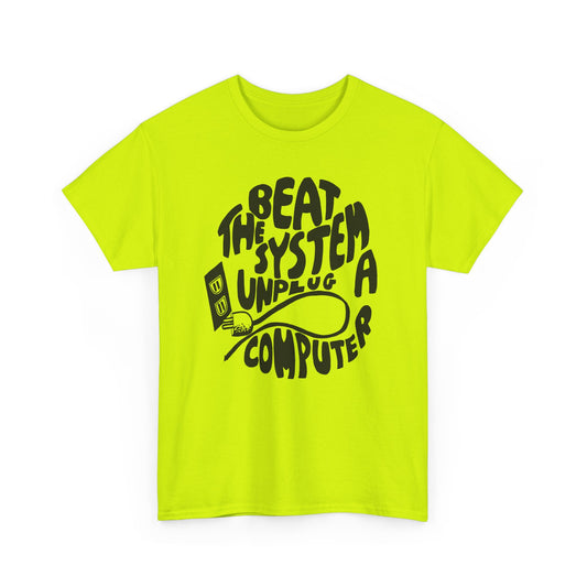 1970s beat the system unplug a computer reproduction tshirt