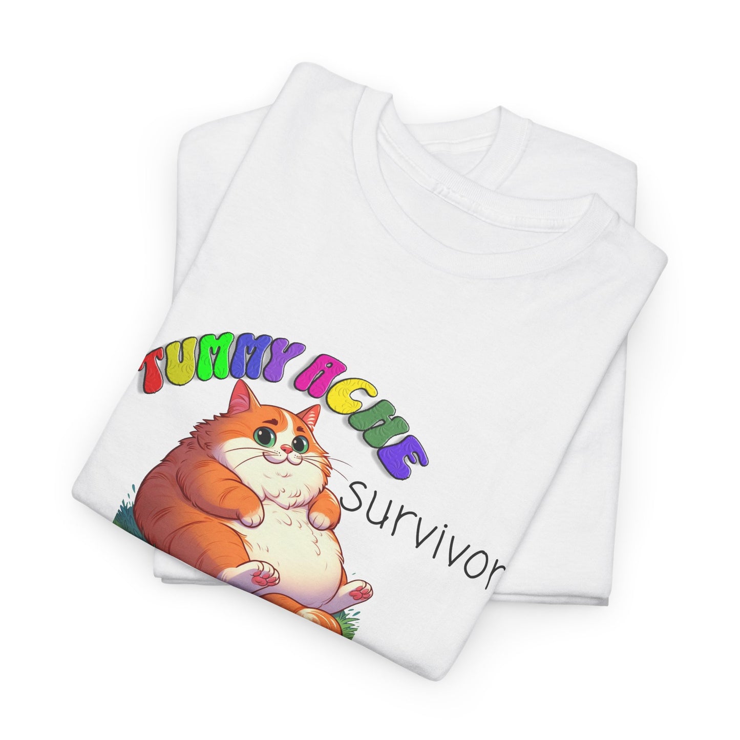 tummy ache survivor stuffed kitty silly tshirt