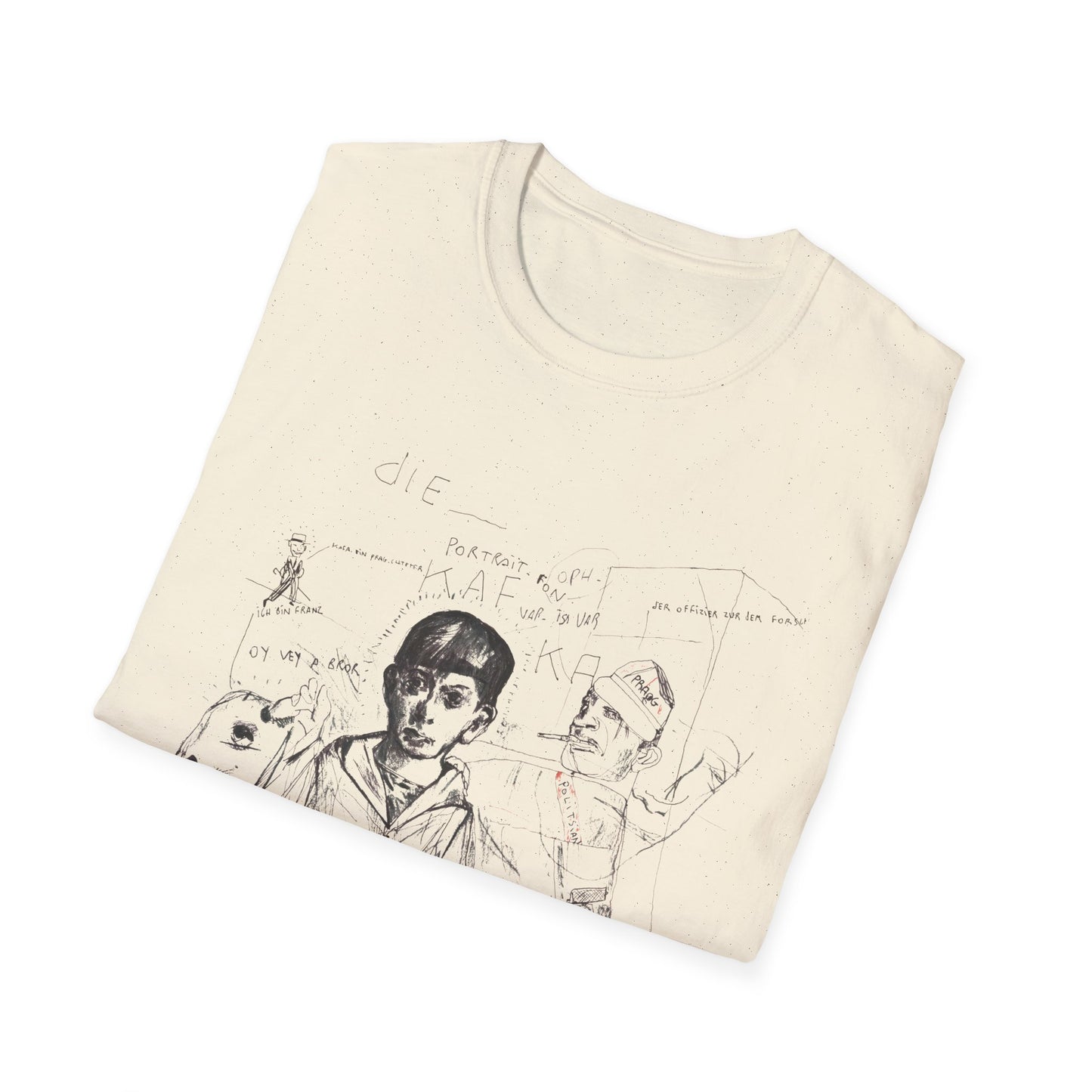 1985 stephane mandelbaum drawing "die portrait von kafka" on a tshirt