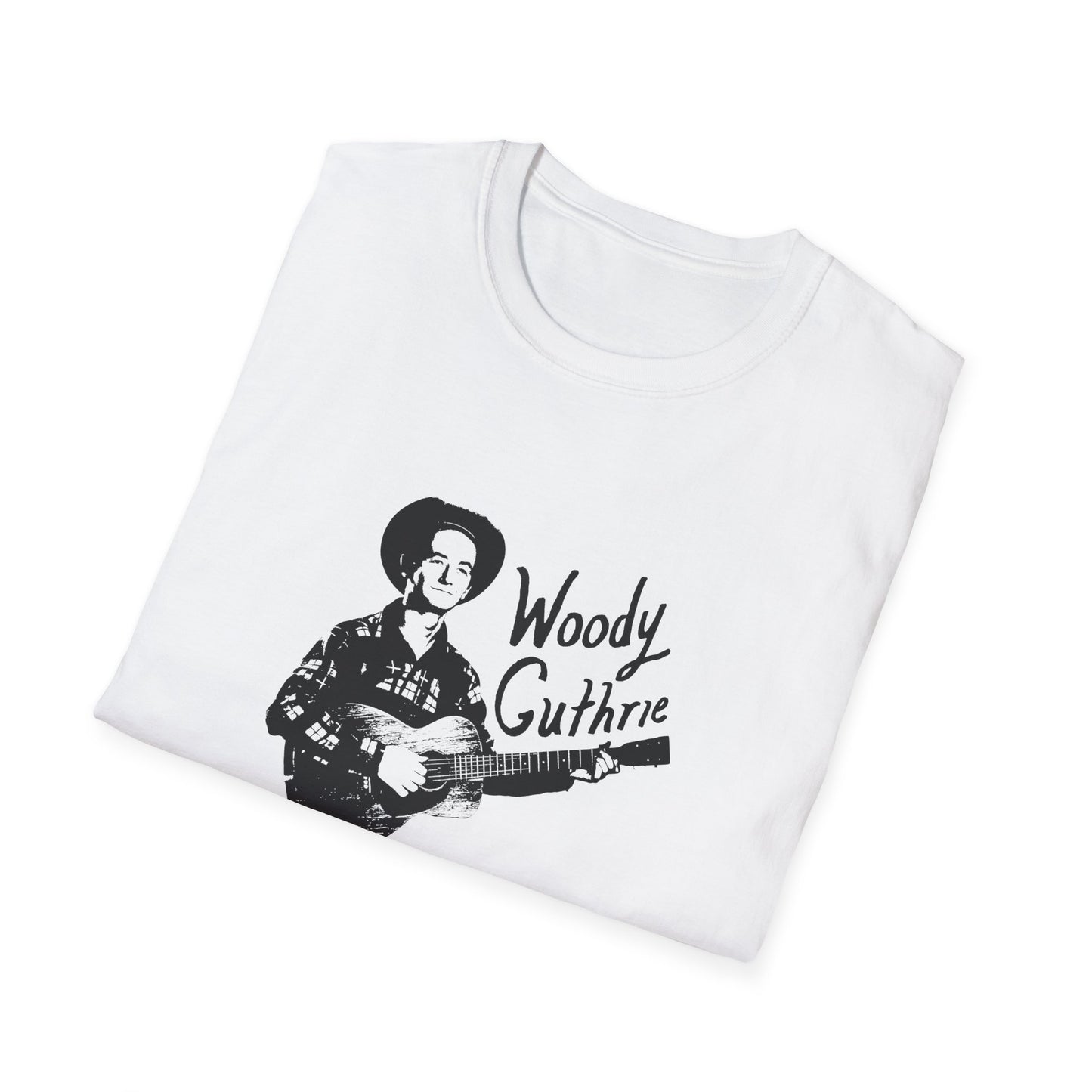 woody guthrie playing his guitar fan art tshirt