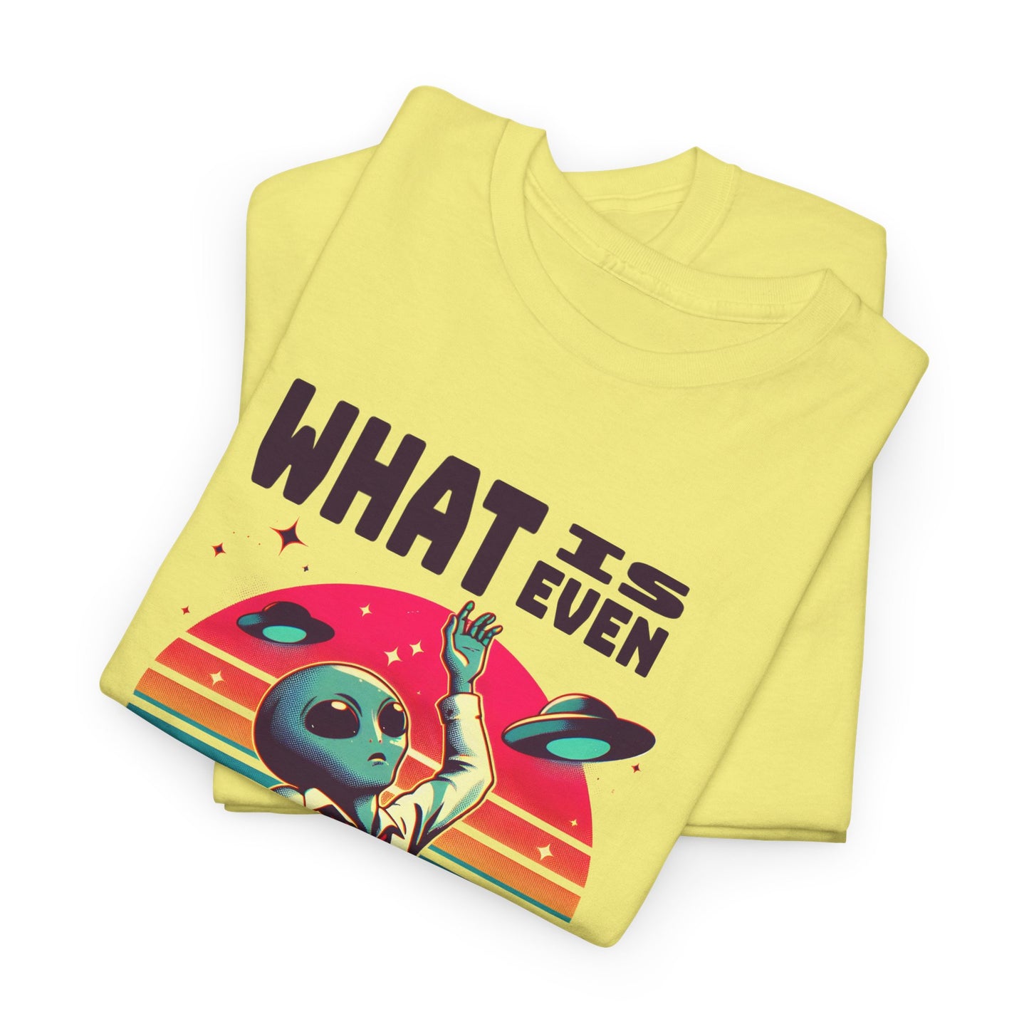 what is even happening floating businessman alien tshirt