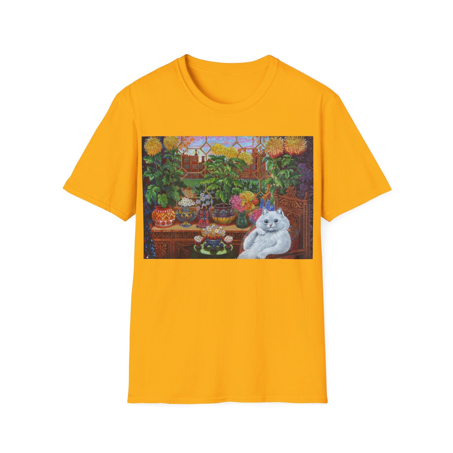 louis wain thinking cat with flowers tshirt