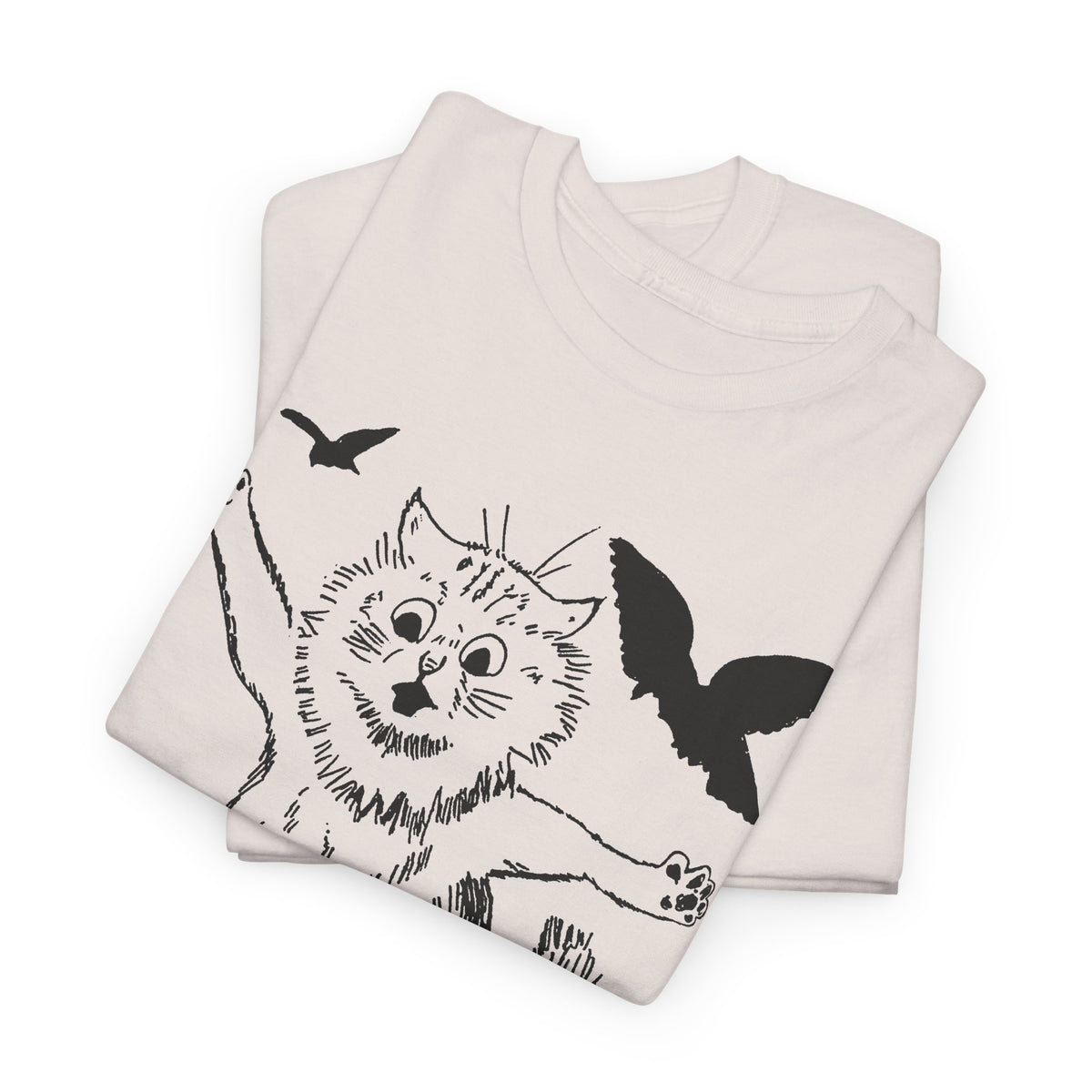 louis wain scared cat sketch running from birds tshirt