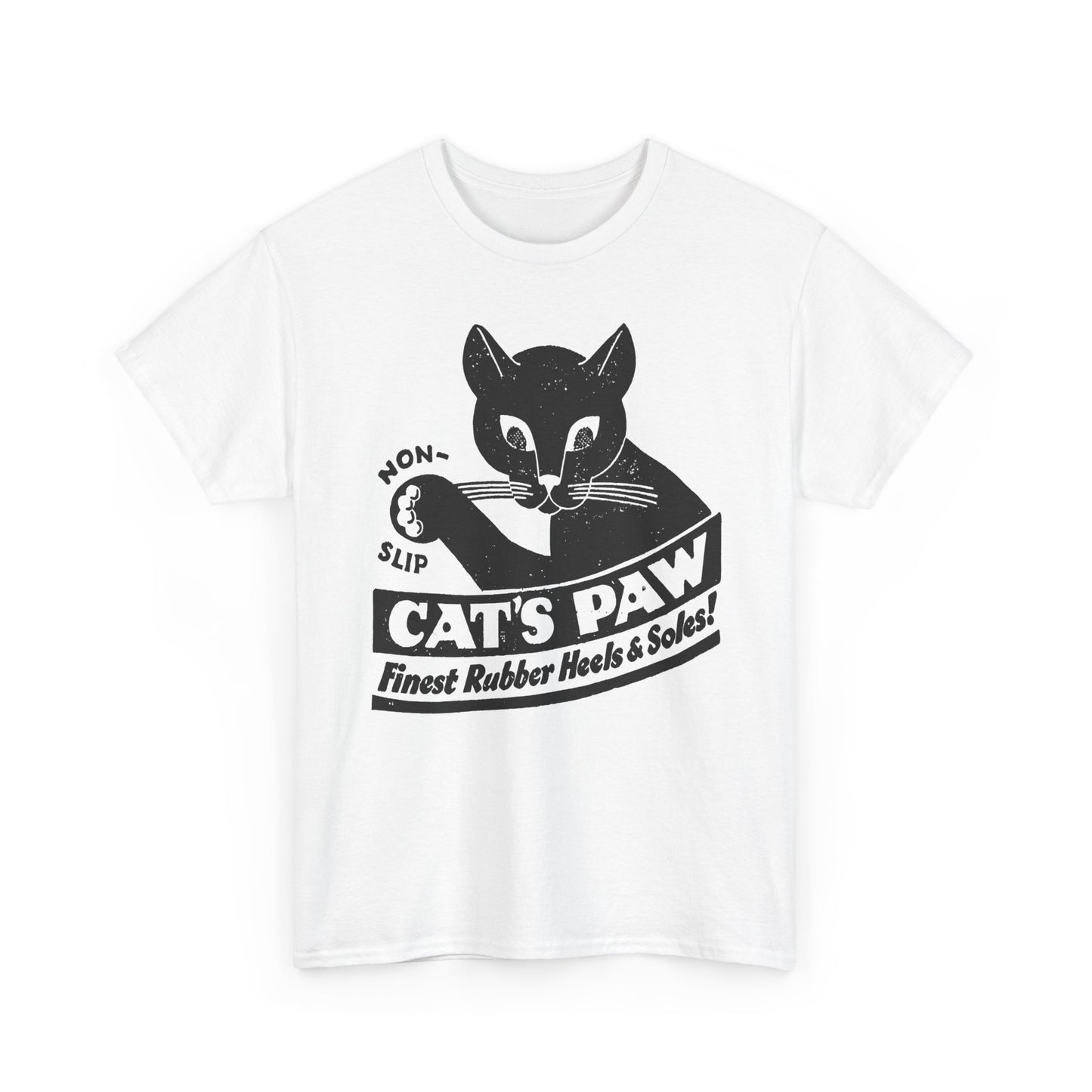 1940s cat's paw rubber heels and soles shoe company logo reproduction tshirt