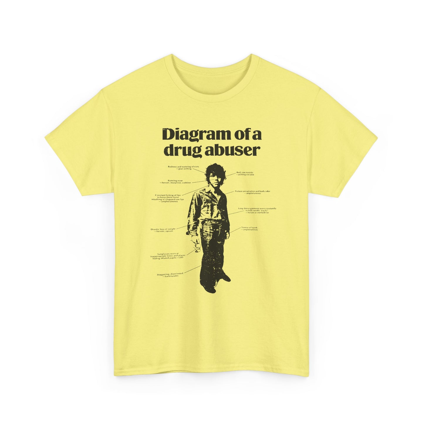 1970s diagram of a drug abuser tshirt