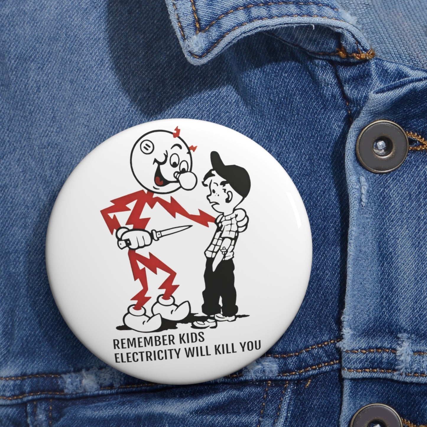 reddy kilowatt remember kids electricity will kill you vintage logo reproduction pin buttons