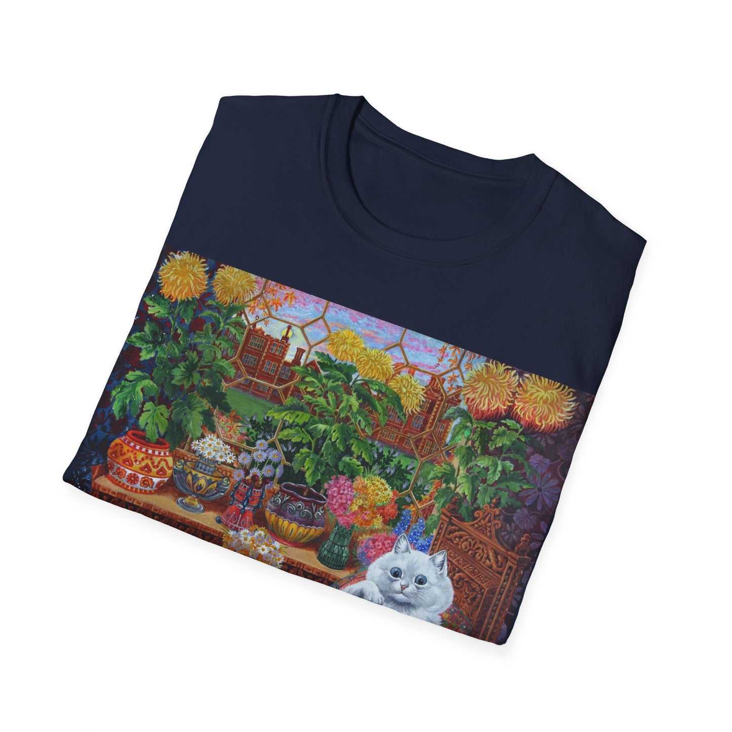 louis wain thinking cat with flowers tshirt