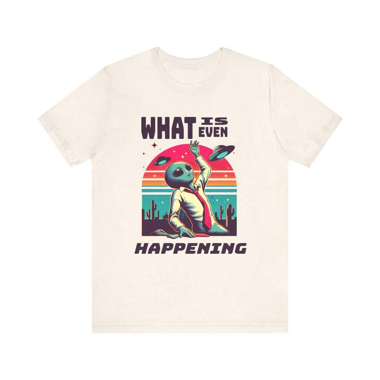 what is even happening floating businessman alien tshirt