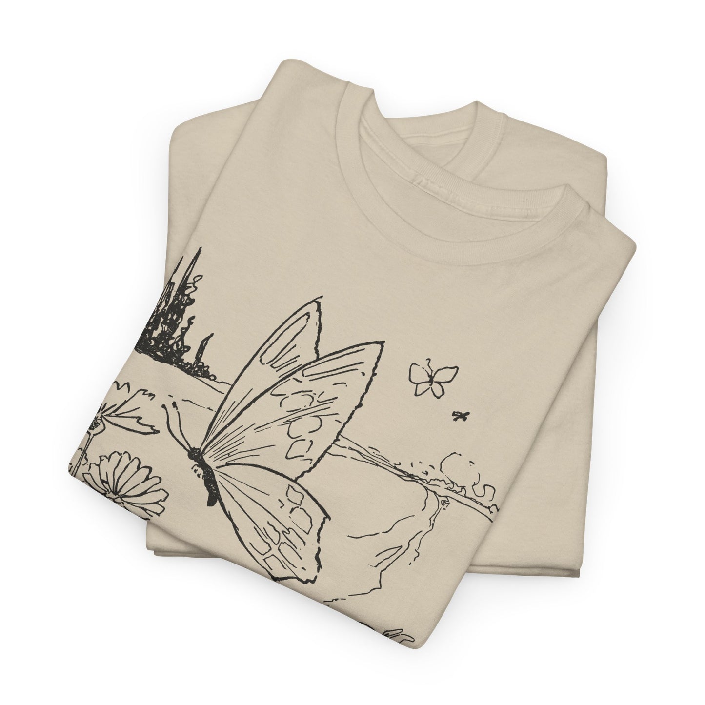 vintage butterfly and flower illustration reproduction tshirt