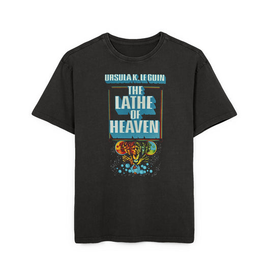 1971 ursula k le guin sci fi novel lathe of heaven book cover acid washed oversize tshirt