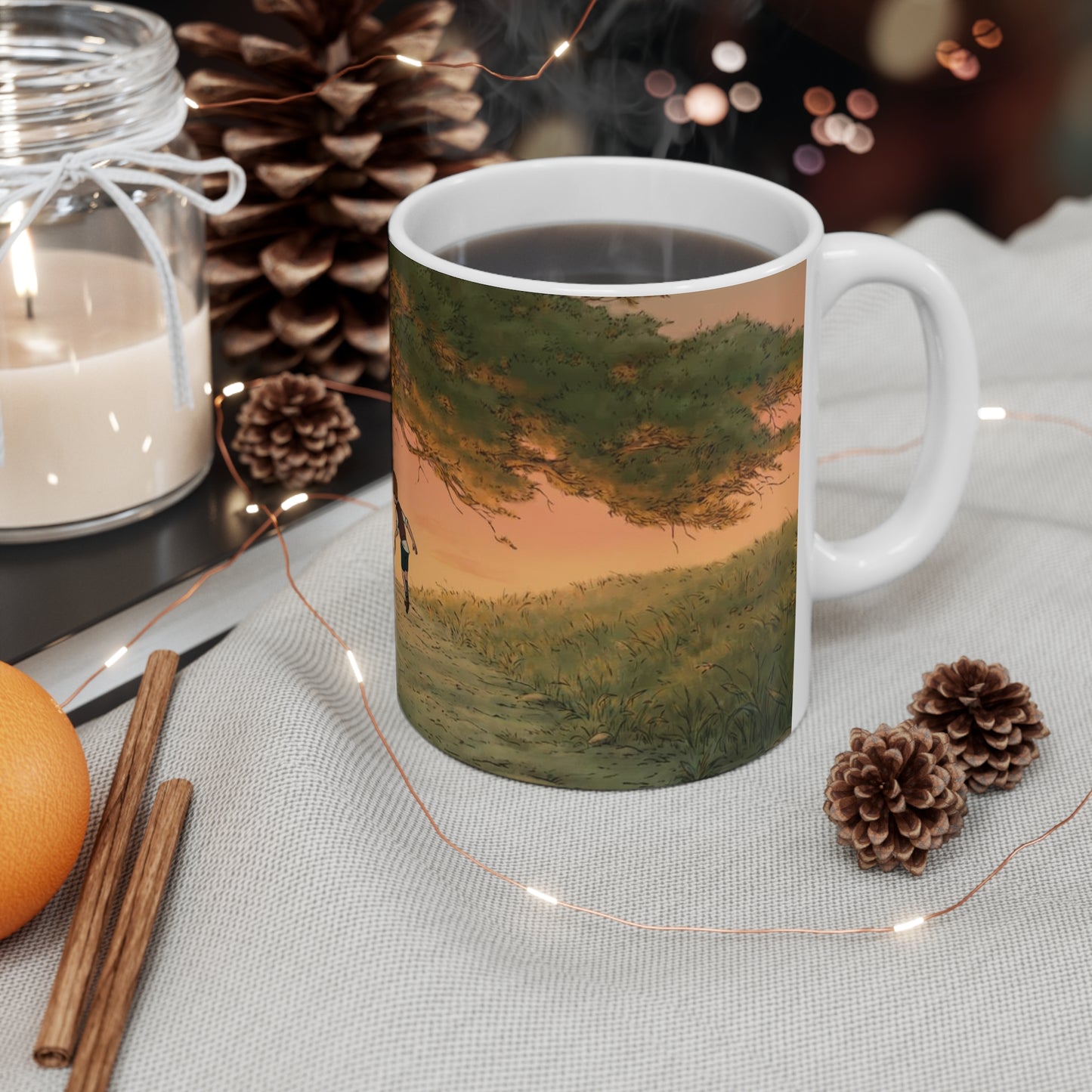 winnie the pooh and christopher robin walking through the forest mug