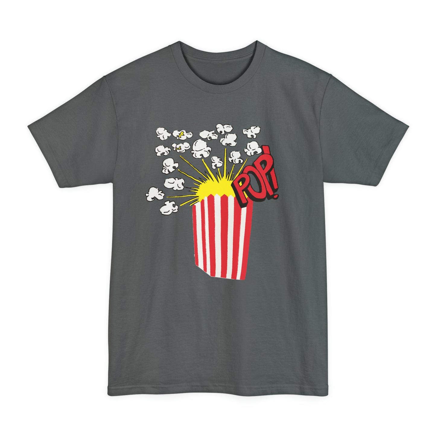 oversized vintage 1980s popcorn image on a new unisex tall beefy tshirt