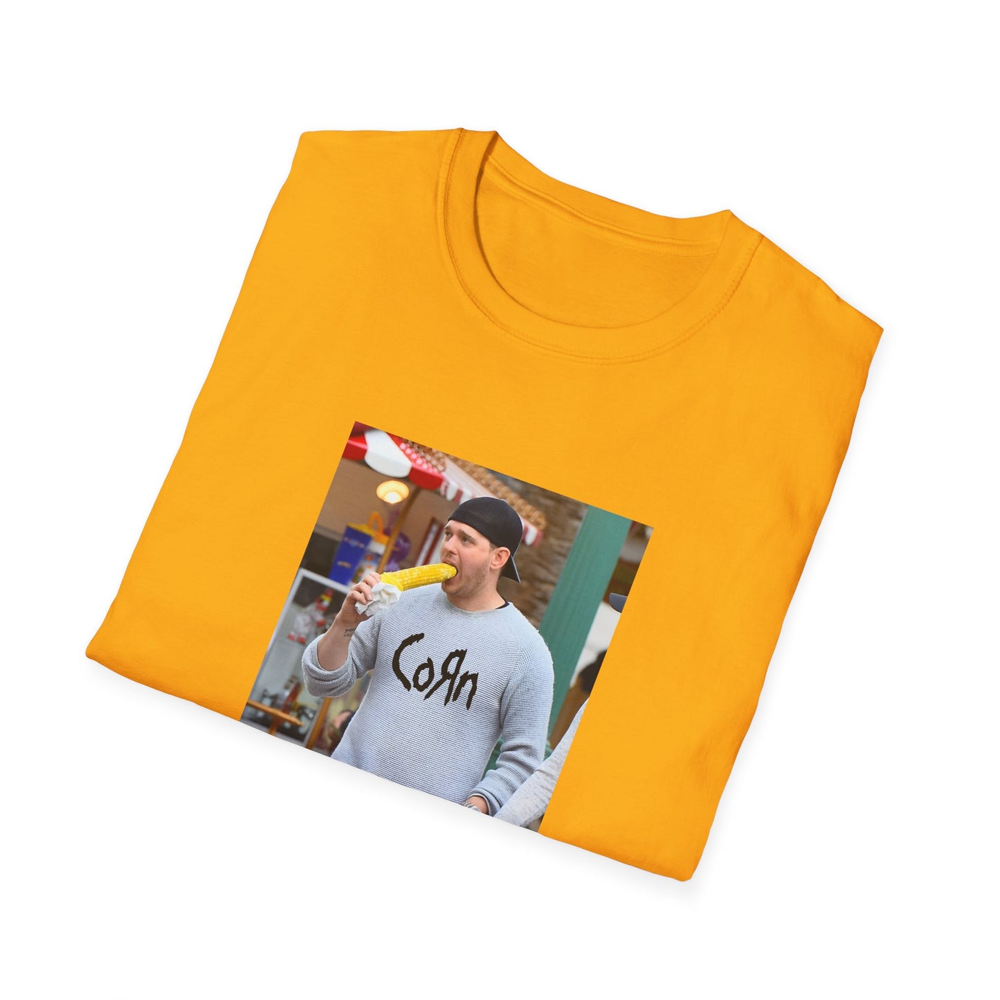 michael buble wearing a corn shirt eating corn tshirt