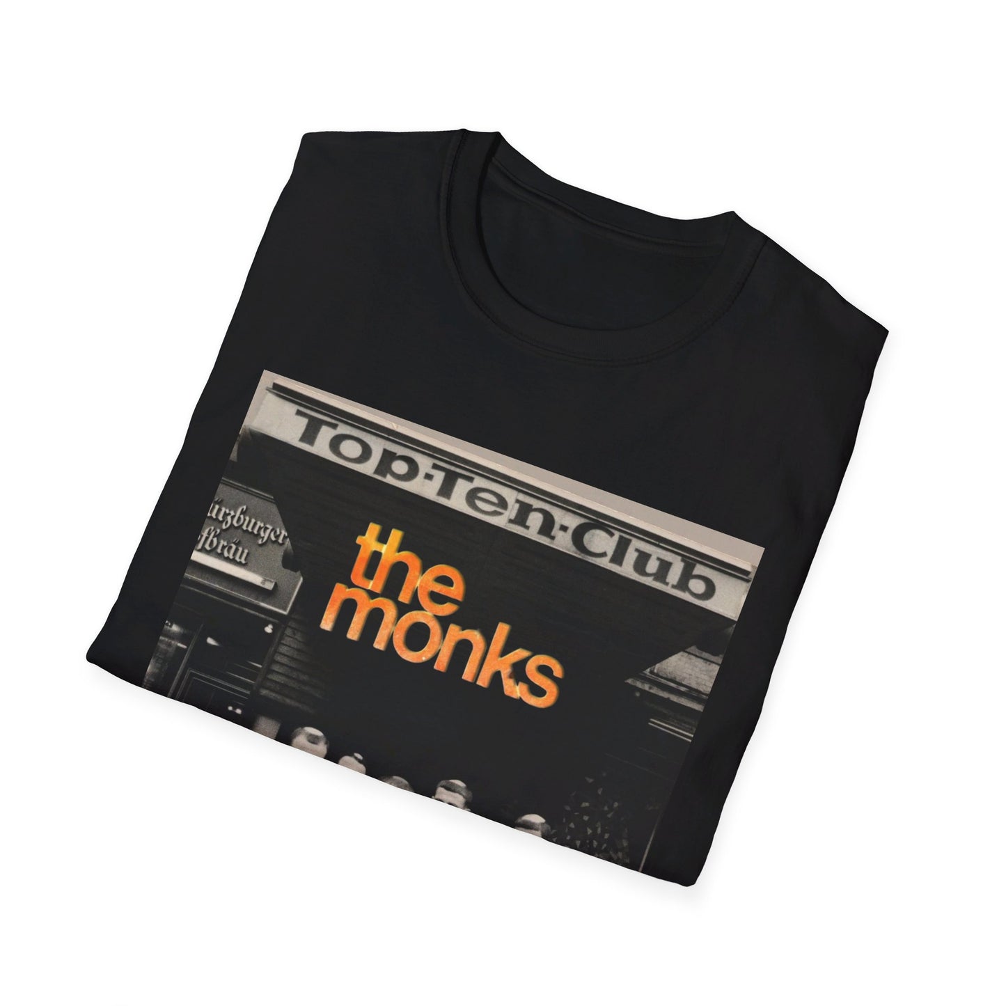 1960s experimental rock n roll band the monks in front of the top ten club tshirt